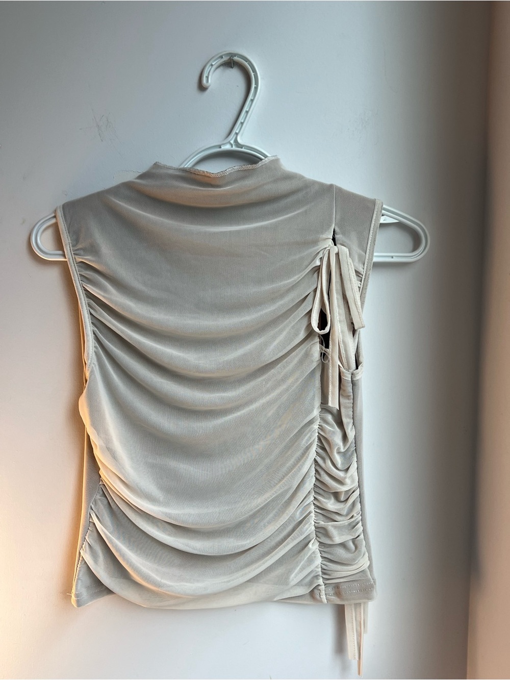 Sleeveless Ruched Tie-Side Top — Cream